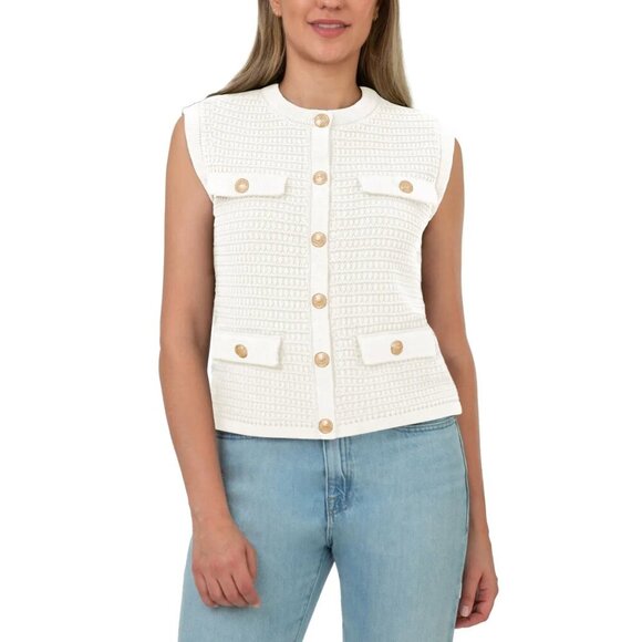 BLANKNYC Womens Sleeveless Sweater Vest Ivory Gold Buttons Designer Inspired - Picture 1 of 6